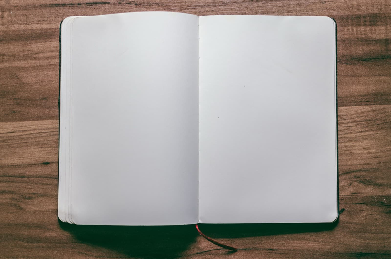 Cuaderno abierto con hojas en blanco sobre una superficie clara.